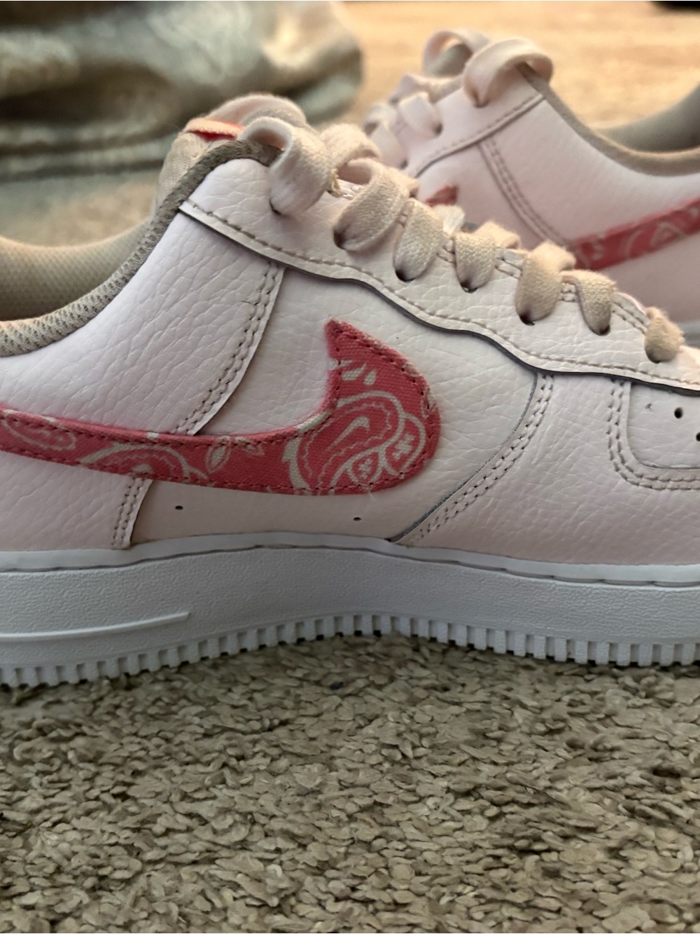 Nike Air Force 1s Women’s size 8 White Sneakers with Pink Paisley Swoosh